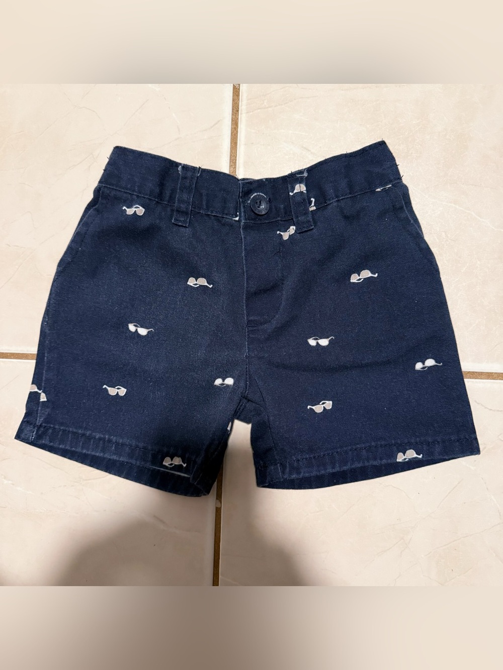 Kids Navy Blue Shorts with White Sunglasses Print